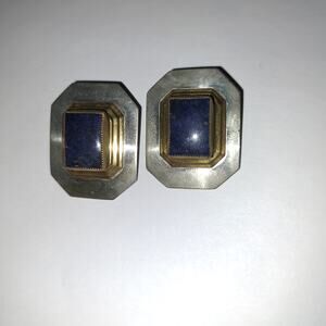 Signed Dizani Silver pierced lever Bach Dark Blue Lapis Earrings